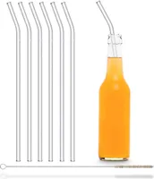 HALM Glas-Strohhalme Wiederverwendbar Trinkhalm - 6 Stück gebogen 30 cm für Stanley Cup Quencher Tumbler + plastikfreie Reinigungsbürste Spülmaschinenfest - Glastrinkhalme für Trinkflaschen