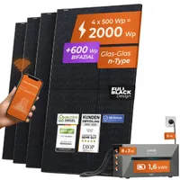 Solarway® Balkonkraftwerk mit Speicher 2000W komplett Steckdose - 1,6kWh Anker Solix 2 PRO - Solaranlage - 500W Solarmodule
