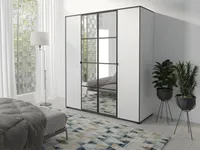 Albello šatníková skriňa so zrkadlom Osilio šatníková skriňa do spálne Šatníková skriňa do obývačky biela čierna 180x206x65