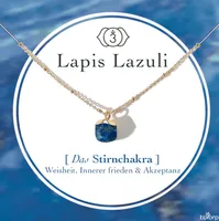 Náhrdelník s čakrou třetího oka Bixorp Gems Lapis lazuli + 18karátové pozlacené zlato a nerezová ocel - 36 cm + 8 cm nastavitelný - čakra třetího oka