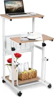 GOPLUS Laptoptisch auf Rollen, Stehpult mit höhenvertsellbarer Ablage, Platzsparender Stand-Up-Computertisch mit Mtetallgestell & Stauraum