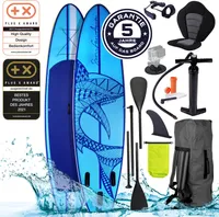 BRAST SUP Board Shark Aufblasbares Stand up Paddle Set 320x81x15cm Blau incl. Zubehör Fußschlaufe Paddel Pumpe Rucksack