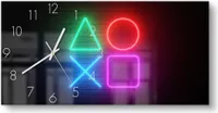 DEQORI Glasuhr 60x30 cm Zahlen 'Playstation Elemente' Wanduhr Glas Uhr Design leise