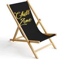 Holz Liegestuhl Klappbar Klappliegestuhl Sonnenliege Strandstuhl Wechselbezug Motiv Chill Zone [119]