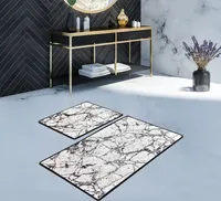 Bosdela Ovales 2-Teiliges Badezimmerteppich-Set, WC-Vorleger-SetMarble White