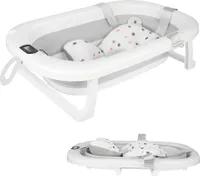 Faltbare Babybadewanne mit rutschfestem Badekissen,Badewanne XXL mit Thermometer,Kinderbadewanne mit Abflussloch für 0-24 Monate (Grau)