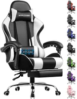 GTPLAYER Gaming Stuhl mit Fußstütze und Massage-Lendenkissen Bürostuhl Zocker Stuhl Ergonomischer Gamer Stuhl mit Verbindungsarmlehnen bis 150kg belastbar WEIß
