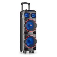 NGS Wild Dub 1 - 300W Portable Speaker Kompatibel mit Bluetooth Technologie und True Wireless Stereo, Dual Subwoofer 8" + Dual Tweeter 3"(Micro SD/USB/AUX IN/), Räder, Farbe Schwarz