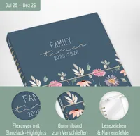 Family-Timer 2025/2026 / 18 Monate / Flying Flowers / Häfft Verlag