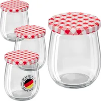 WELLGRO 25x Einmachgläser mit Schraubdeckel rot kariert - 417ml
