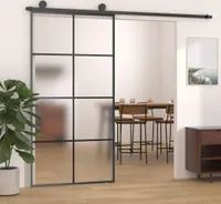 Schiebetür Aluminium und ESG Glas 102,5x205 cm Schwarz