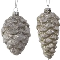 Weihnachtsbaumbehang 2er Set Zapfen Weiß Glitzer