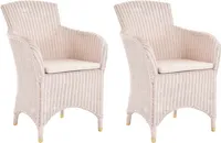 KRINES HOME 2er Set Esszimmersessel Rattan Esszimmerstuhl mit Armlehne Rattansessel Korbstuhl Esszimmer Sessel (Vintage Weiss)