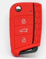 Auto Schlüssel Hülle Silikon Schutz Cover im Wabe Design Rot kompatibel mit Golf 7 Polo 6C Seat Ateca Arona Leon Skoda Octavia Superb Kodiaq 3 Tasten Klappschlüssel
