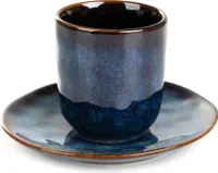 CASPER | Filiżanka do espresso ze spodkiem ciemnoniebieska | 0,08 l | 874913 Homla