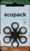 Ecopack 312 - Zink-Luft Hörgeräte Knopfzelle - 6er Pack