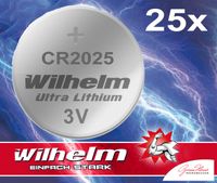 25 x Knopfzelle CR2025 Wilhelm Batterie Lithium 3V CR 2025 Industrieware