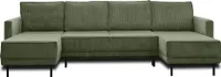 Lisa Design Charlie, Wohnlandschaft U-Form, 7-Sitzer, mit Schlaffunktion und Bettkasten, aus Cord , Salbeigrün