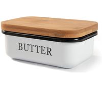 Theo&Cleo Butterdose mit Holzdeckel, Butterglocke für 250 g Butter, Multi-Funktion Butter Dish, Edlem & Nachhaltigem Bambusdeckel, (Weiß)