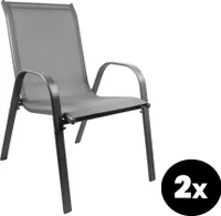 Aga 2er Set Gartenstühle MR4400GY-2 Grau – Stapelbare Hochlehner aus Metall & Gewebe, mit Armlehnen, wetterfest für Garten & Terrasse
