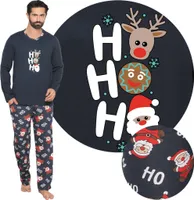 Piżama męska świąteczna długa 100% bawełna Neti 011, ciemnoniebieska, 2XL
