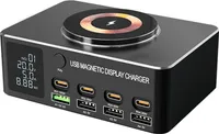 Ladestation fuer mehrere Geraete, 140 W, 8-Ports, PD/QC3.0/USB-C, kabellose Ladegeraete, Schreibtisch-Schnellladegeraet fuer Mobiltelefone/Laptops/Tablets