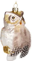BRUBAKER Eule Gold - Handbemalte Weihnachtskugel aus Glas mit Federn - Christbaumschmuck Figuren Lustig Deko Anhänger Baumkugel - 10,8 cm