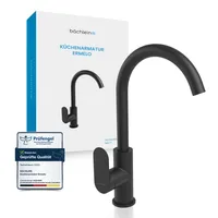 Bächlein Universal Küchenarmatur Matt Schwarz – Spültischarmatur mit 360° schwenkbarem Auslauf, moderner Wasserhahn für die Küche