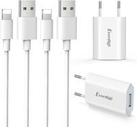 Everdigi 2PACK USB Ladegerät +2PACK Ladekabel 1 M für Apple Kabel schnell USB Datenkabel / Netzteil /Ladeset für iPhone XS XS Max XR X 8 8 Plus 7 7 Plus 6s 6s Plus 6 6 Plus SE 5s 5c 5 iPad