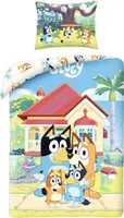 Bettwäsche Bluey Hunde Familie Bluey Bingo Bandit Chilli, wendbarer Bettbezug 140 x 200 cm und Kissenbezug 70 x 90 cm, Mehrfarbig, 100% Baumwolle