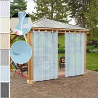 2er Set Outdoor Gardine Wasserdicht Halbtransparent, Balkon Gardine Abnehmbare Schlaufen, Außenvorhang Terrasse Pavillon Hof Garten B132xH213cm Blau