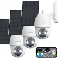 COOAU 2K Solar Überwachungskamera Außen Akku, PTZ 355°|90° Kabellose IP Kamera Wlan Outdoor mit Farbnachtsicht 15m, PIR-Sensor, 2-Wege-Audio, Arbeit mit Alexa, IP66, 3PCS