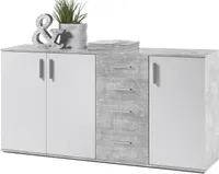 Kommode Sideboard Mehrzweckschrank Schrank Standschrank "Freida III" Beton / Weiß