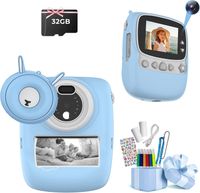 Kindertaugliche Digitalkamera mit Sofortausdruck, 30 MP, 1080p, 2,4" Bildschirm, 32 GB SD-Karte – perfektes Geschenk für Kids (blau)