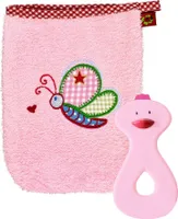 Geschenkset Waschhandschuh/Beißring rosa