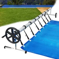 TRMLBE Aufrollsystem 3m - 5,7m Pool Aufroller für Poolfolie Mobiles Aufrollvorrichtung mit Rädern Poolaufroller inkl. 8 Clips für Poolplane & Abdeckung, Typ-A