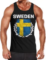 EM WM Tanktop Fanshirt Herren Fußball Schweden Flagge Sweden Vintage MoonWorks®  S