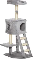 PawHut Drapak z drabinką Cat Cave Drzewko do wspinaczki dla kota Wielopoziomowe centrum aktywności E1 MDF Sizal Jasnoszary 60 x 48 x 122 cm