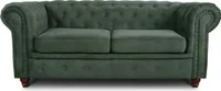 Sofa Chesterfield Asti 2-Sitzer, Couchgarnitur 2-er, Sofagarnitur, Couch mit Holzfüße, Polstersofa - Glamour Design (Grün (Capri 74))