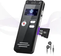 64GB Diktiergerät Aufnahmegerät mit Playback - 3072Kpbs Stunden Audioaufnahmegerät mit Rauschunterdrückung, Voice Recorder, Schwarz