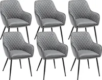 Yaheetech 6er Set Esszimmerstühle Küchenstuhl Wohnzimmerstuhl Polsterstuhl Sessel mit Armlehne Sitzfläche aus Samt Metallbeine Grau 120 kg belastbar