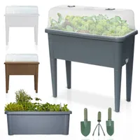 ONBEST Hochbeet Kunststoff | Grau | mit Deckel | inklusive Gartenwerkzeug | 76x66,5x37cm (BxHxT)