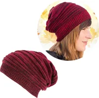 Oblique Unique Long Beanie Mütze XXL Damen Herren Kinder Winter Mütze - darkred-black