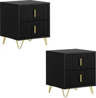 SoBuy Nachttisch 2er Set mit 2 Schubladen Sofatisch Beistelltisch Nachtschrank Nachtkommode Schwarz BHT ca. 40x47x40cm FBT115-SCHx2