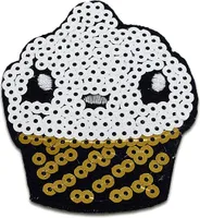 Muffin Cupcake Mit Pailletten - Aufnäher, Bügelbild, Aufbügler, Applikationen, Patches, Flicken, Zum Aufbügeln, Größe: 8,3 x 6,2 cm