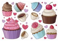 dekodino® Wandtattoo Cupcakes, Kaffeetassen und Herzen Set 10 Stück Wandsticker