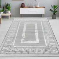 Designer Teppich Wohnzimmerteppich Mäander Muster grau schwarz Größe - 80x150 cm