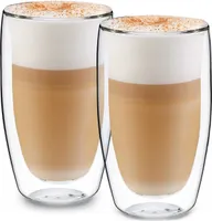 Glaswerk Latte Macchiato Gläser Doppelwandig, Gläser Set mit 2 Kaffeetassen, Cappuccino Tassen aus Glas, Doppelwandige Gläser, Isoliertes Trinkglas, Teegläser -30 bis 150°C, Cappuccino Gläser 450ml