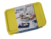 Lunchbox 3 in1 Brotdose 3 Fächern mit Messer Gabel Löffel gelb