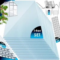 KESSER® 14x Polycarbonat Hohlkammerstegplatten 4mm | 10,25 m² Doppelstegplatte - 1210x605 | 50x Klammern + 50x Z-Clips | Stegplatte Gewächshausplatte UV-beständigen Für Gewächshaus Gartenbau Carports